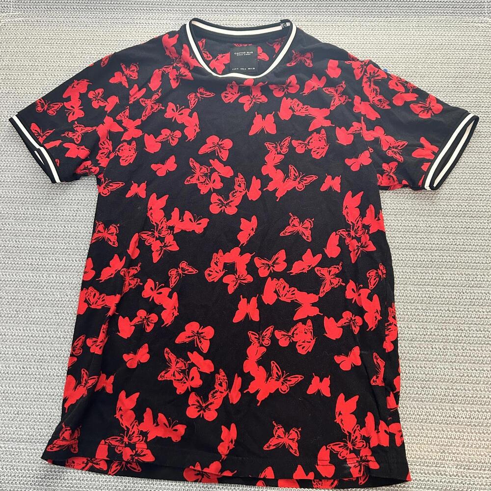 Cactus Man Ricky Singh Black and Red Butterfly Print T-Shirt Size US 5 / EUR S /